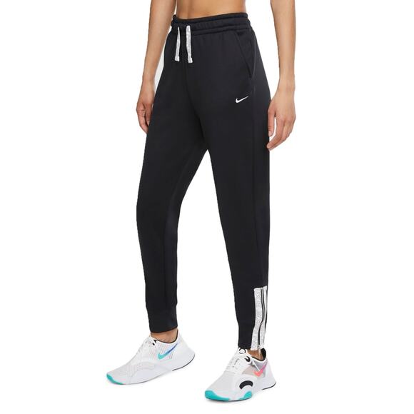 Nike Dri-Fit Therma Taping Logo Sweatpants Ankle Zip Joggers Black White Large - Picture 1 of 14